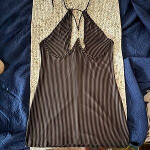 Black and White Striped Halter Dress
